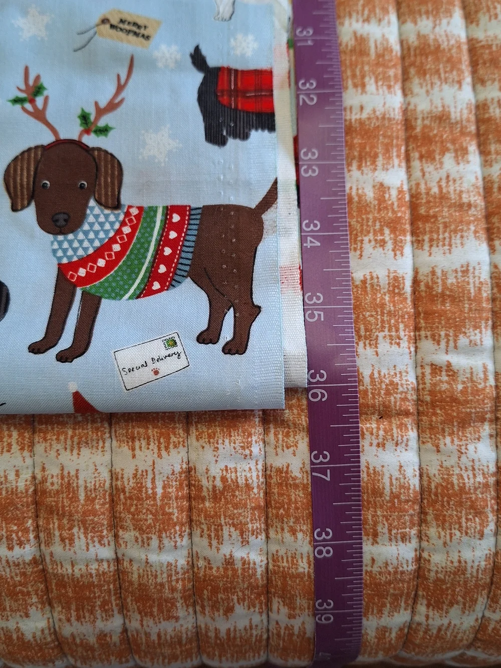 4 Yards Merry Woofmas Holiday Dog Print Light Blue Fabric